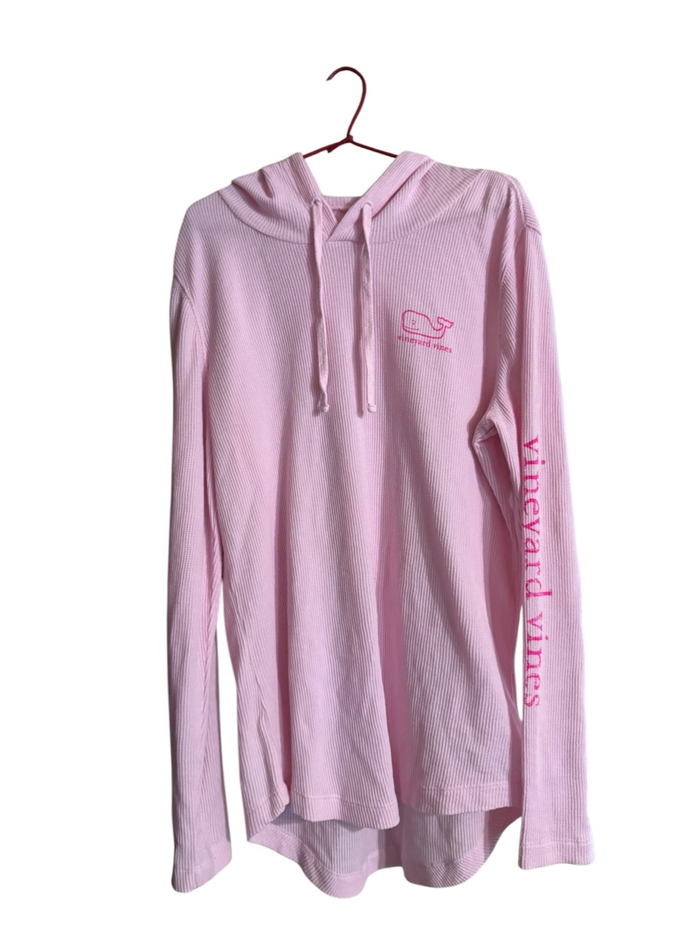 Vineyard Vines Pink Waffle Knit  Hooded Long-Sleeve Tee Size Large